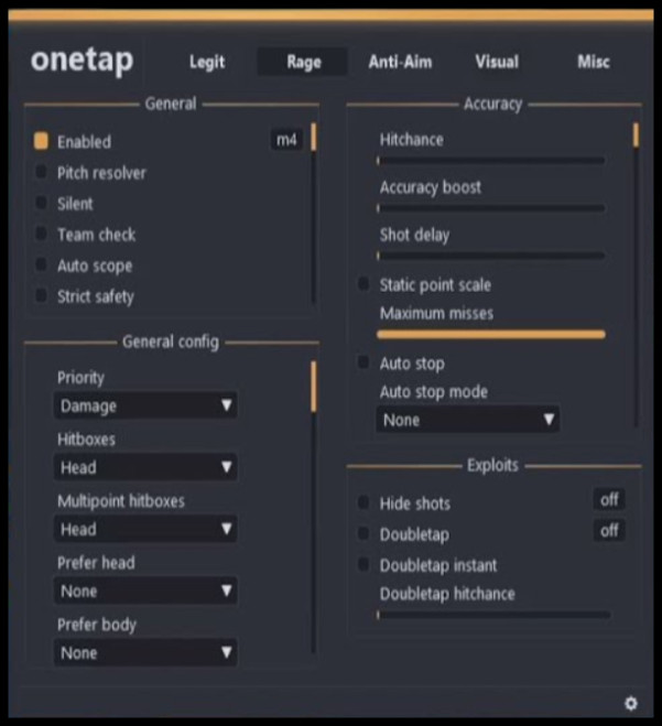 Onetap GUI Screenshot 2022